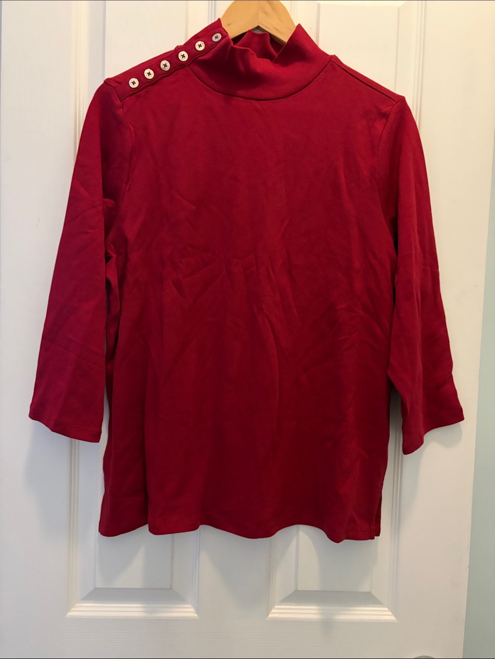 Isaac Mizrahi Red Shoulder-Button Turtleneck Top